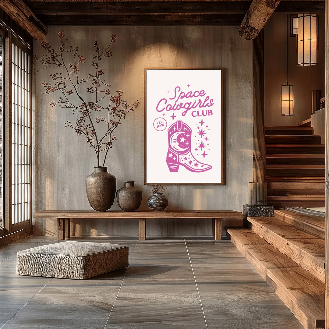 Embrace the cosmic charm with this playful 'Space Cowgirls Club' wall art. Featuring a whimsical for Hall