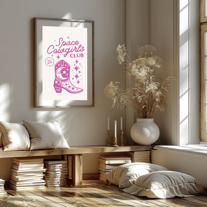 Embrace the cosmic charm with this playful 'Space Cowgirls Club' wall art. Featuring a whimsical for interior