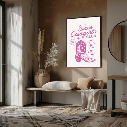 Embrace the cosmic charm with this playful 'Space Cowgirls Club' wall art. Featuring a whimsical for kitchen