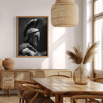 This powerful and dramatic black and white portrait captures the imposing presence of a Spartan war… for dining room