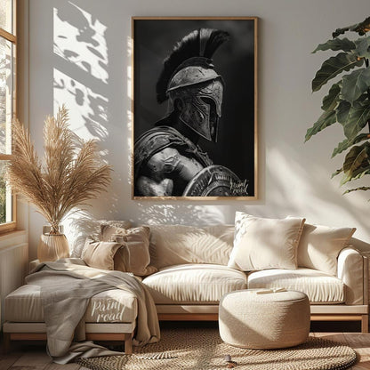 Spartan Warrior Painting available online at Paintroad showing ancient Greece battle ready and black and white