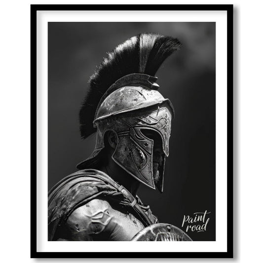 Spartan Warrior Painting available online at Paintroad showing ancient Greece battle ready and black and white