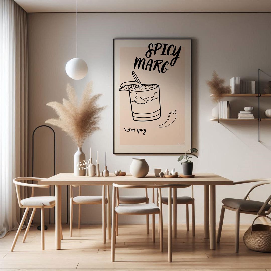 A hand-drawn illustration of a classic margarita cocktail with a spicy twist. The image features a … for dining room