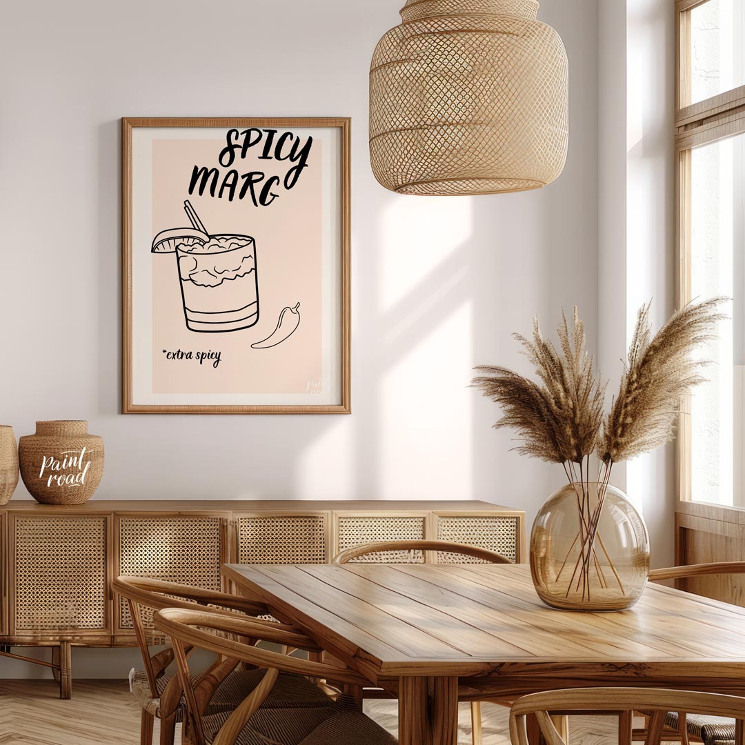 A hand-drawn illustration of a classic margarita cocktail with a spicy twist. The image features a … for dining room