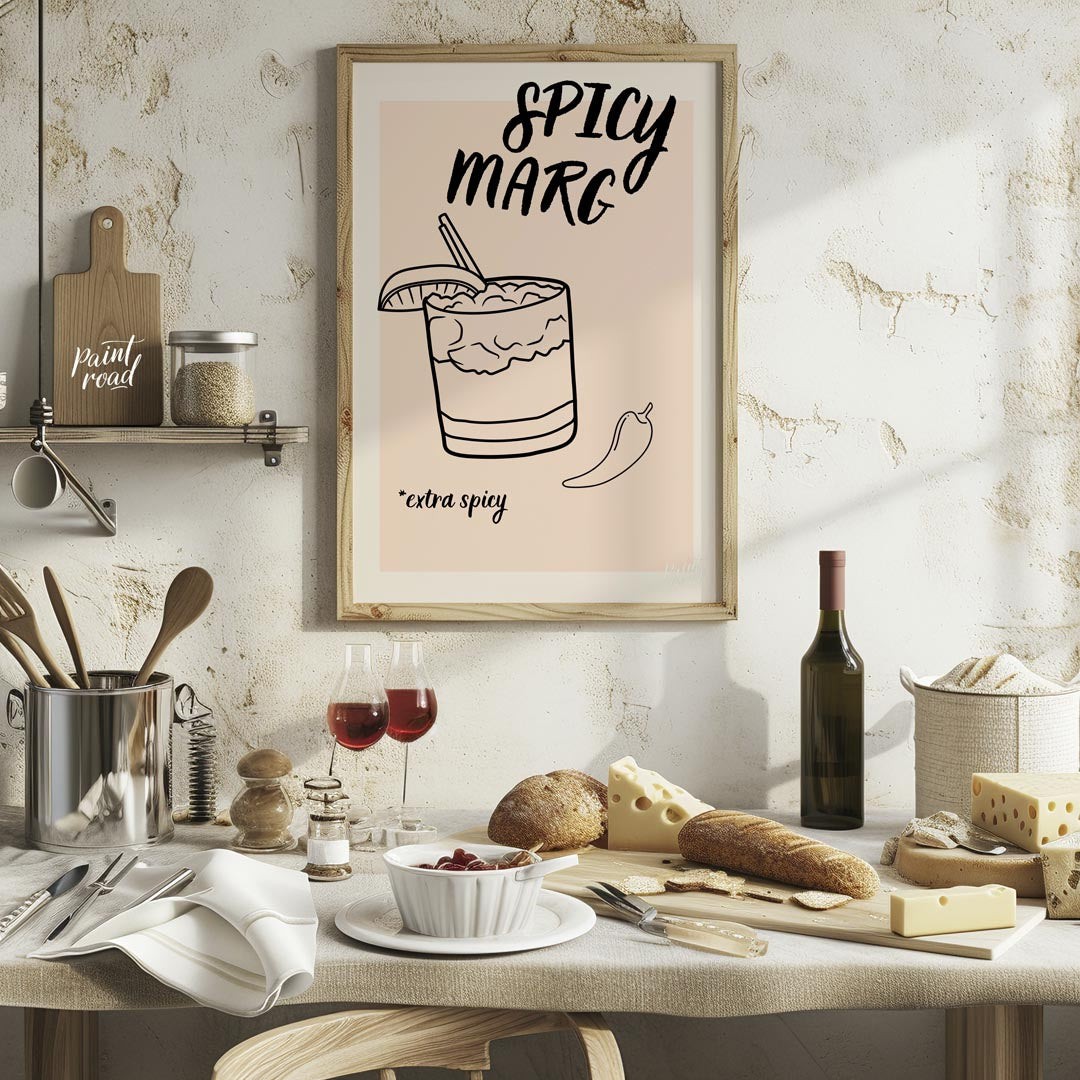 A hand-drawn illustration of a classic margarita cocktail with a spicy twist. The image features a … for kitchen