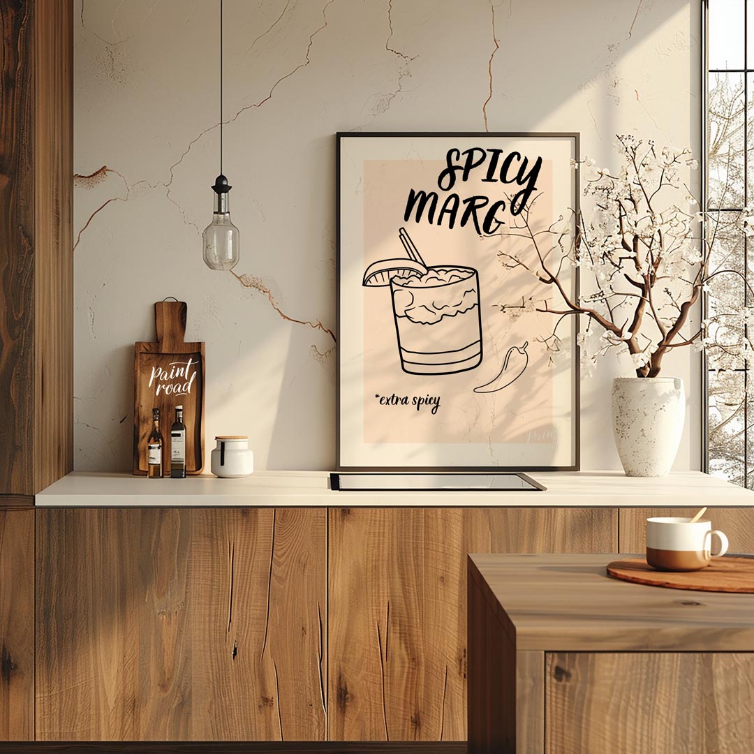 A hand-drawn illustration of a classic margarita cocktail with a spicy twist. The image features a … for kitchen