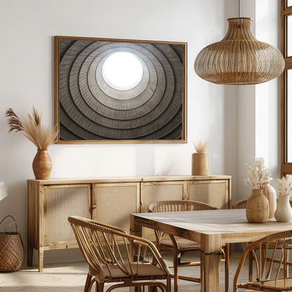 Experience the mesmerizing depth and architectural beauty of this fine art piece, 'Spiral Ascent.' for Dining