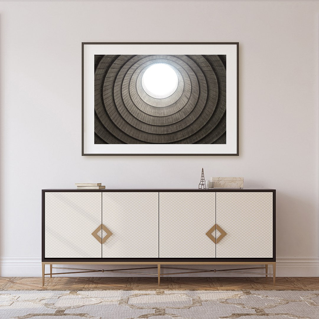 Experience the mesmerizing depth and architectural beauty of this fine art piece, 'Spiral Ascent.' for Foyer