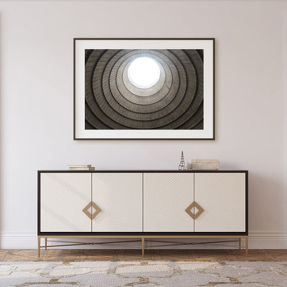 Experience the mesmerizing depth and architectural beauty of this fine art piece, 'Spiral Ascent.' for Foyer