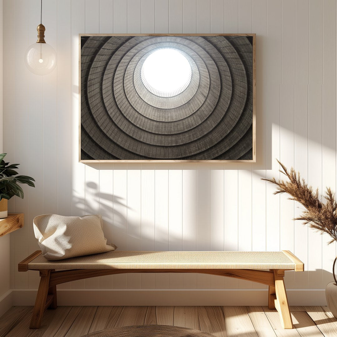 Experience the mesmerizing depth and architectural beauty of this fine art piece, 'Spiral Ascent.' for Hallway