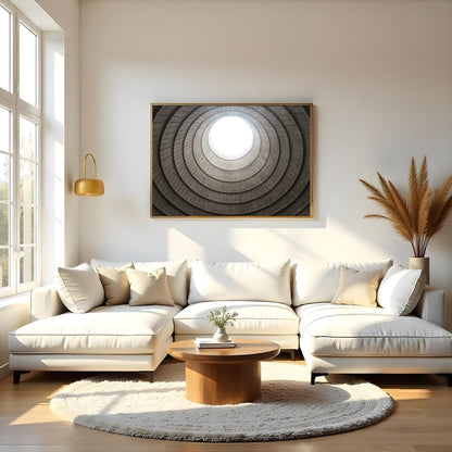 Experience the mesmerizing depth and architectural beauty of this fine art piece, 'Spiral Ascent.' for Living Room