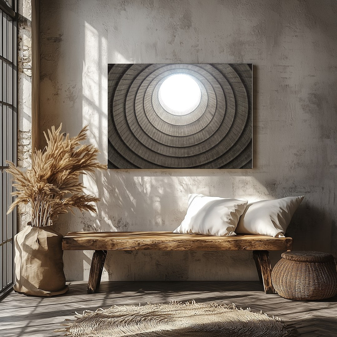 Experience the mesmerizing depth and architectural beauty of this fine art piece, 'Spiral Ascent.' for Veranda