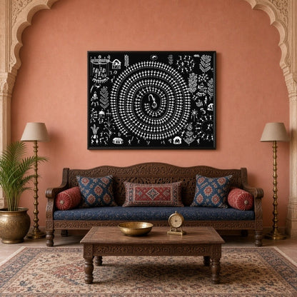 This captivating Warli artwork beautifully captures the essence of communal celebration through for Living Room