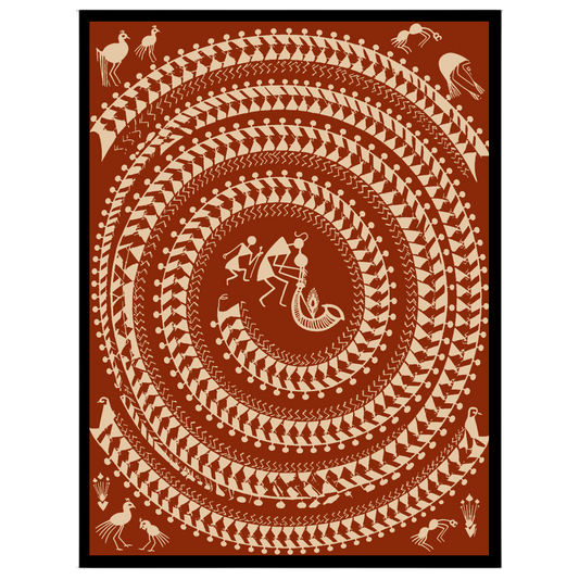 Experience the captivating rhythm of village life with this intricate Warli art print. The for lovely-house