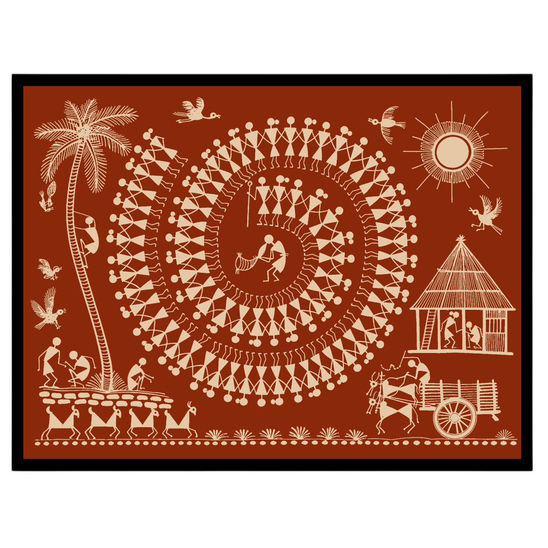 Experience the vibrant energy of village life captured in this intricate Warli art piece. The for living-space