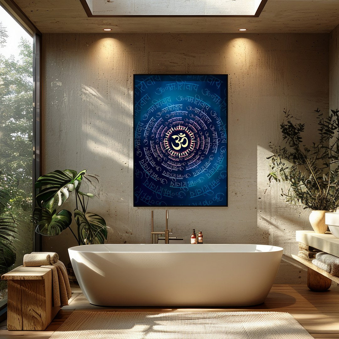 Immerse yourself in the tranquil elegance of this spiritual chakra mandala, featuring a mesmerizing for Bathroom
