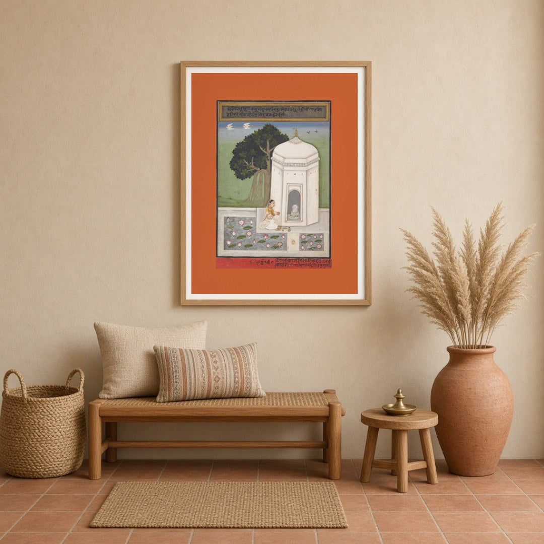 Experience the serene ambiance of devotion with this exquisite Indian art print, featuring a for Entrance