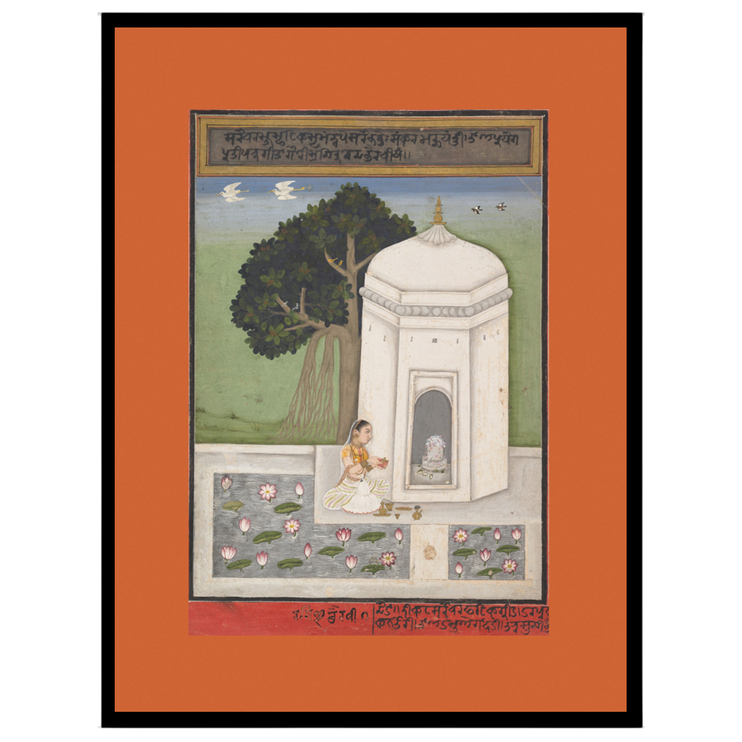 Experience the serene ambiance of devotion with this exquisite Indian art print, featuring a for interior