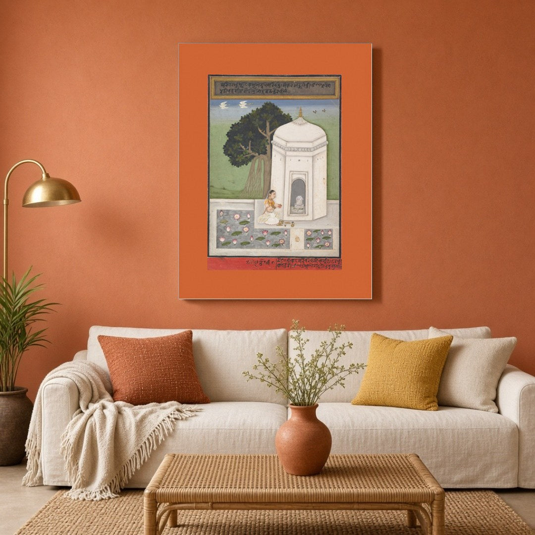 Experience the serene ambiance of devotion with this exquisite Indian art print, featuring a for Living Room