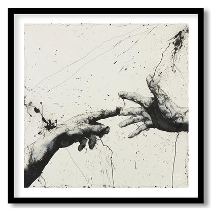 This artwork features two hands reaching towards each other, rendered in a striking black and white… for lovely house