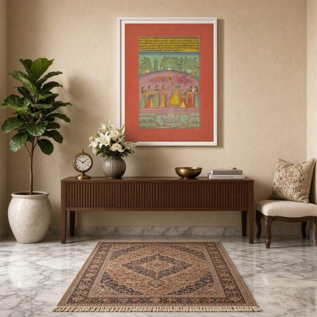 Immerse yourself in a vibrant celebration of spring with this exquisite Ragamala artwork, depicting for Entrance