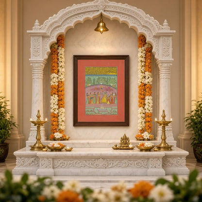 Immerse yourself in a vibrant celebration of spring with this exquisite Ragamala artwork, depicting for Home Temple