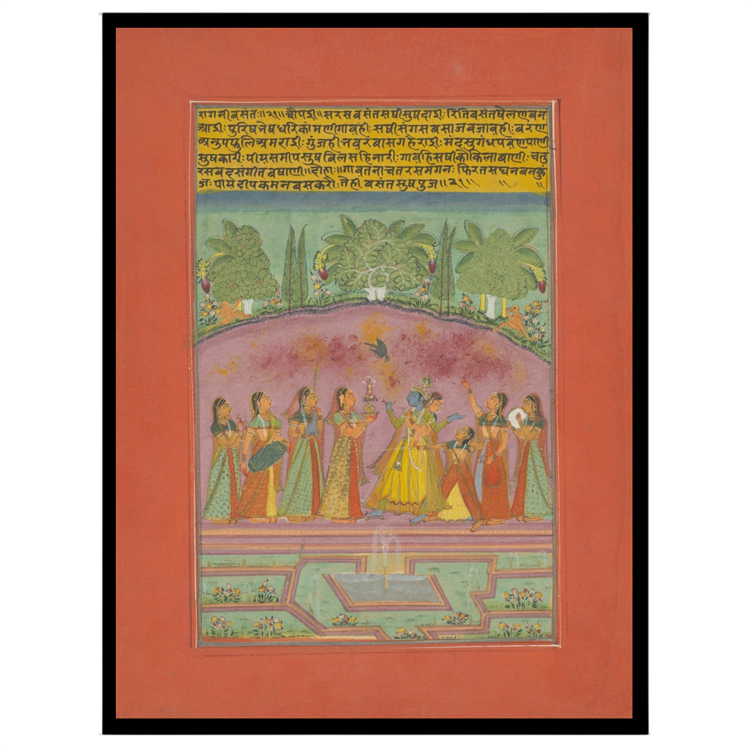 Immerse yourself in a vibrant celebration of spring with this exquisite Ragamala artwork, depicting for lovely-house