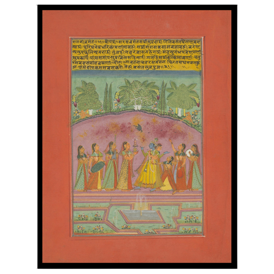 Immerse yourself in a vibrant celebration of spring with this exquisite Ragamala artwork, depicting for lovely-house