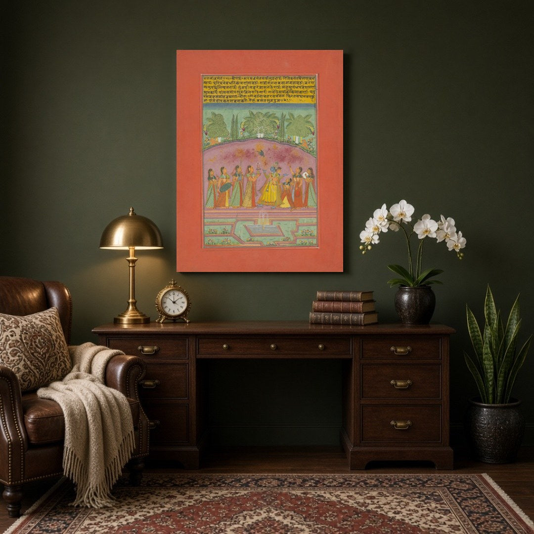 Immerse yourself in a vibrant celebration of spring with this exquisite Ragamala artwork, depicting for Study