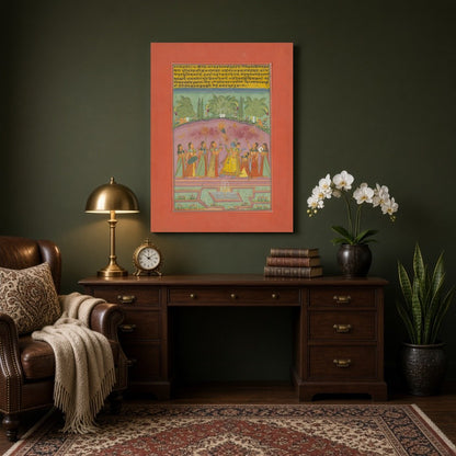 Immerse yourself in a vibrant celebration of spring with this exquisite Ragamala artwork, depicting for Study