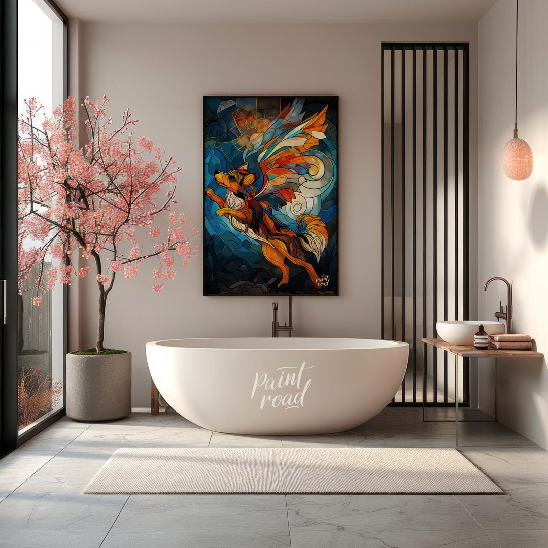 This captivating artwork is a beautiful rendition of a flying fox or fruit bat, rendered in the mes… for bathroom