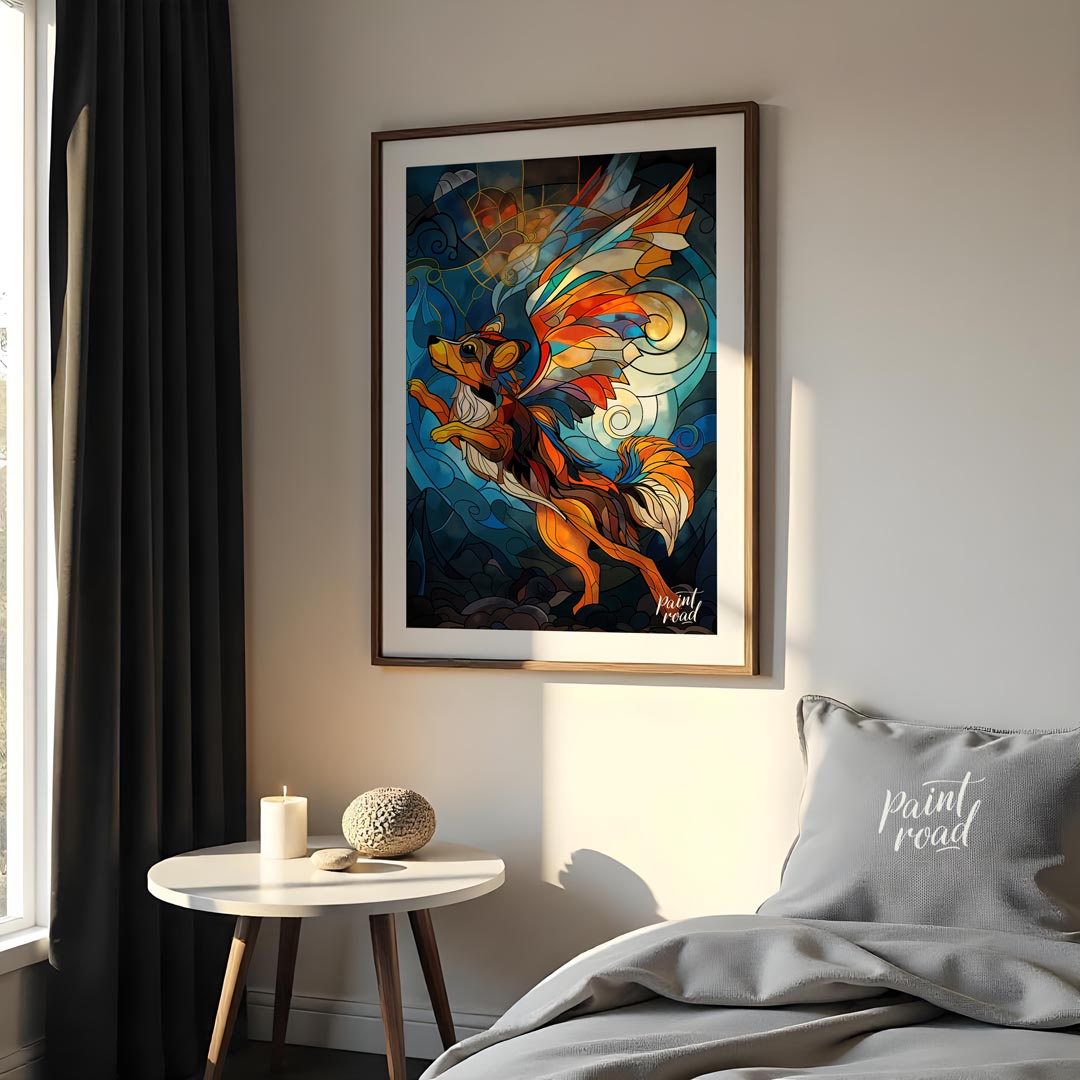 This captivating artwork is a beautiful rendition of a flying fox or fruit bat, rendered in the mes… for bedroom