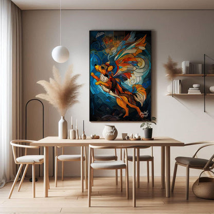 This captivating artwork is a beautiful rendition of a flying fox or fruit bat, rendered in the mes… for dining room