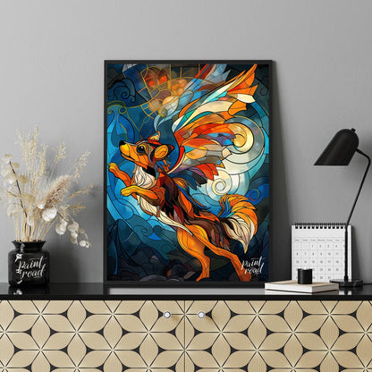 This captivating artwork is a beautiful rendition of a flying fox or fruit bat, rendered in the mes… for office