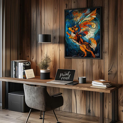 This captivating artwork is a beautiful rendition of a flying fox or fruit bat, rendered in the mes… for office