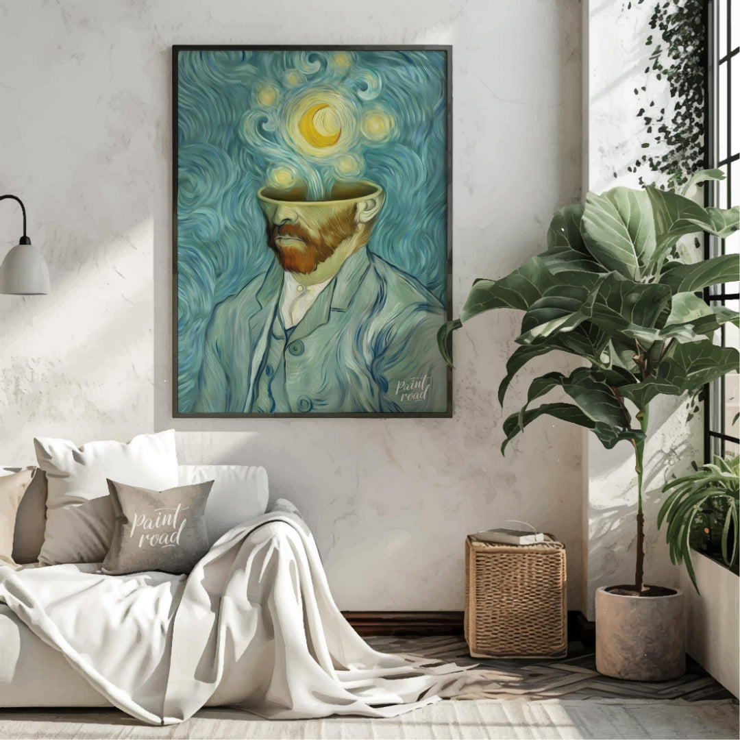 "Starry Mind: A Tribute to Van Gogh" is a captivating digital reinterpretation that bridges surreal… for living room