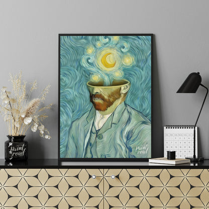 "Starry Mind: A Tribute to Van Gogh" is a captivating digital reinterpretation that bridges surreal… for office