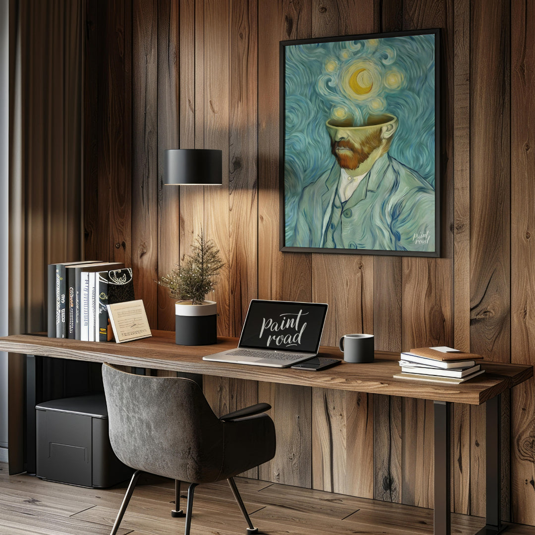 "Starry Mind: A Tribute to Van Gogh" is a captivating digital reinterpretation that bridges surreal… for office