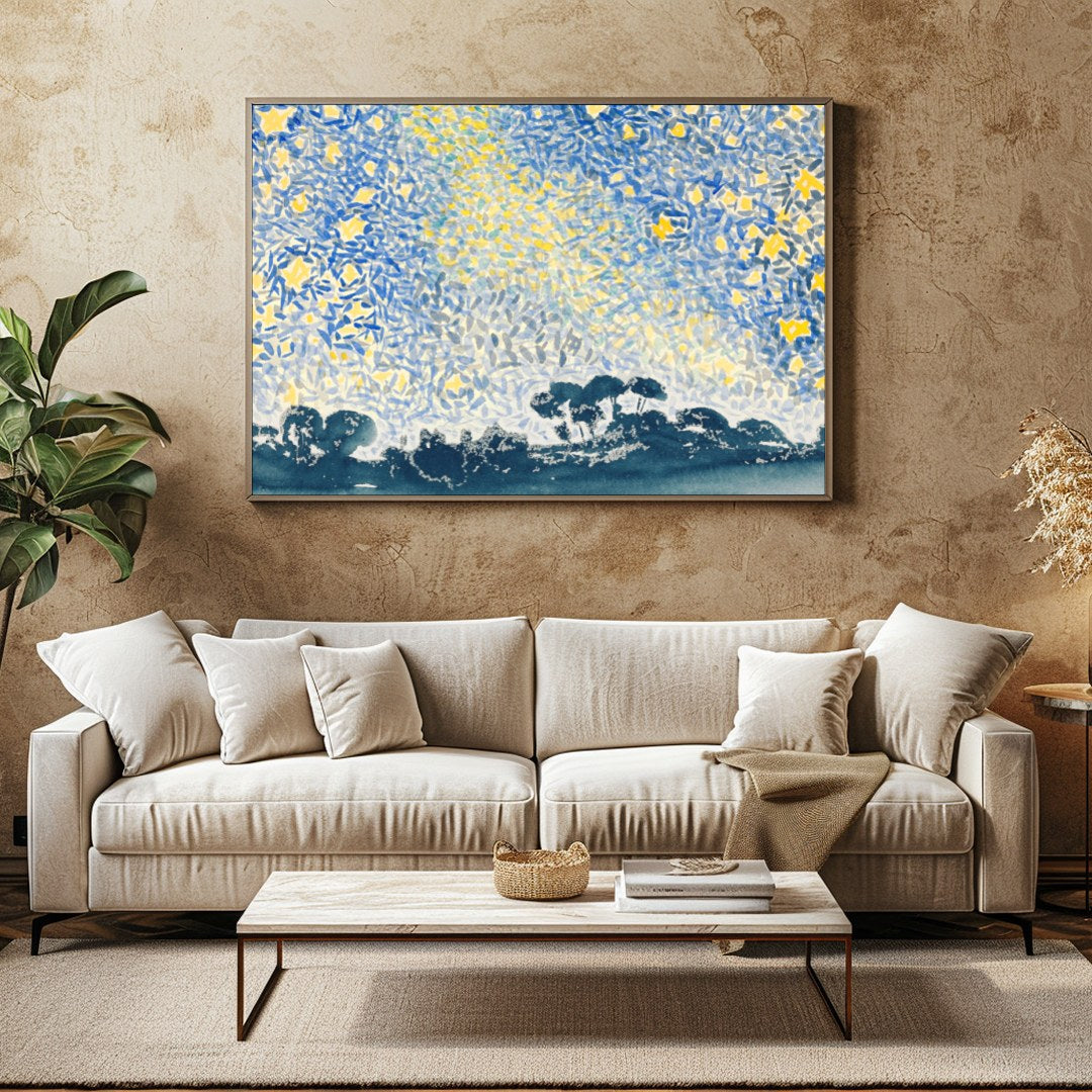 This enchanting abstract piece transforms a starry night sky into a kaleidoscope of color and form. for Family Room