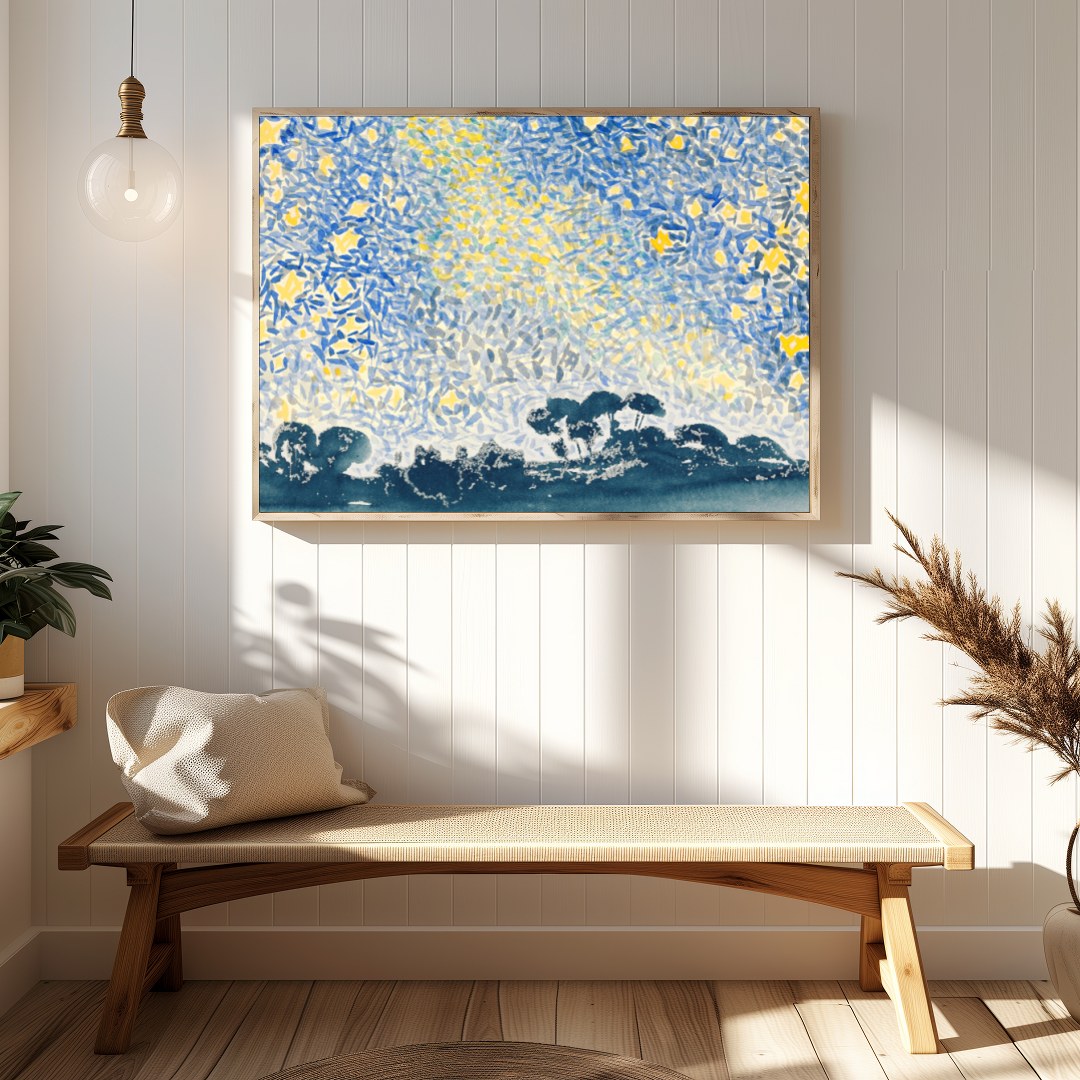 This enchanting abstract piece transforms a starry night sky into a kaleidoscope of color and form. for Hallway