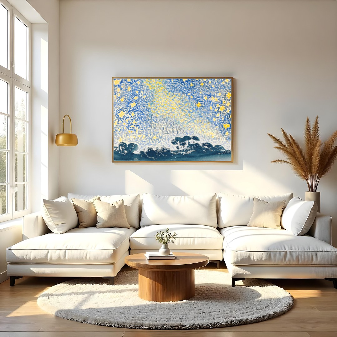 This enchanting abstract piece transforms a starry night sky into a kaleidoscope of color and form. for Living Room