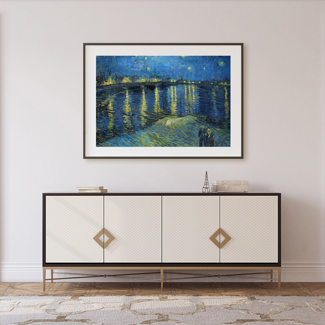 Capture the mesmerizing beauty of Van Gogh's star-filled sky with this stunning print of 'Starry for Foyer