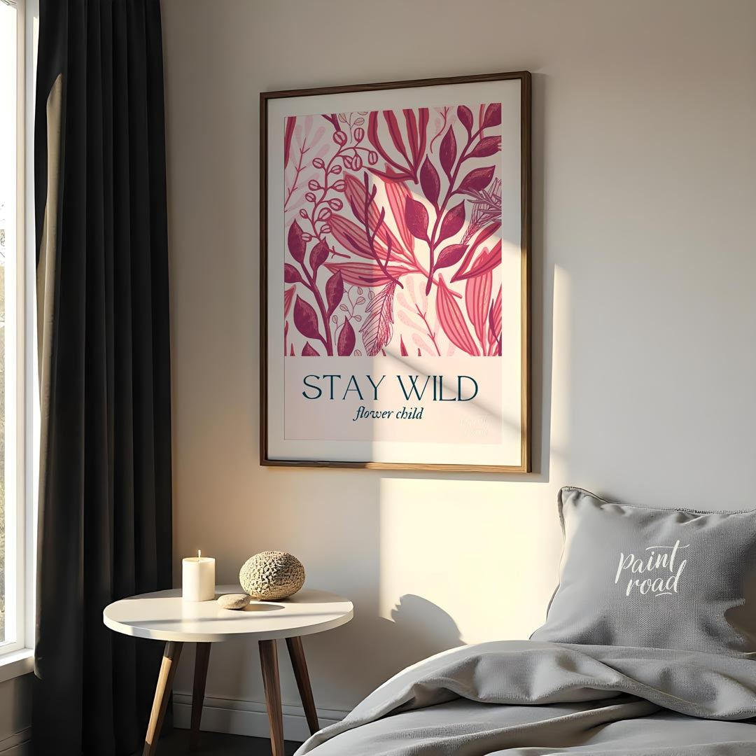 This enchanting botanical illustration bursts with lush, stylized foliage and delicate floral eleme… for bedroom