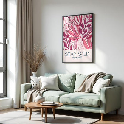 This enchanting botanical illustration bursts with lush, stylized foliage and delicate floral eleme… for living room
