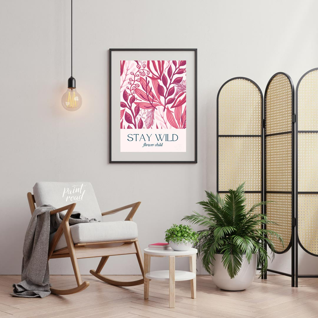 This enchanting botanical illustration bursts with lush, stylized foliage and delicate floral eleme… for living room