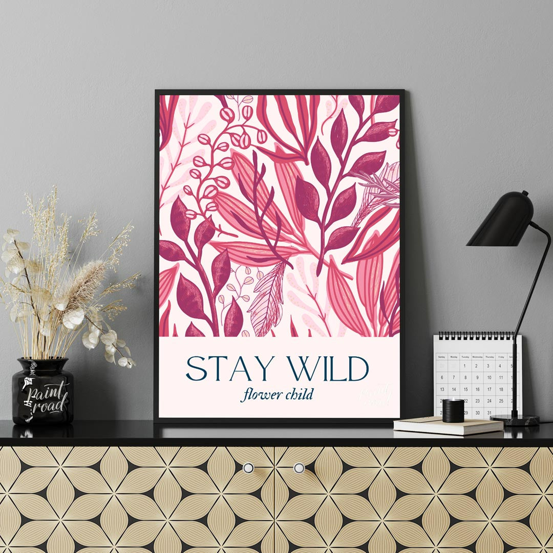 This enchanting botanical illustration bursts with lush, stylized foliage and delicate floral eleme… for office