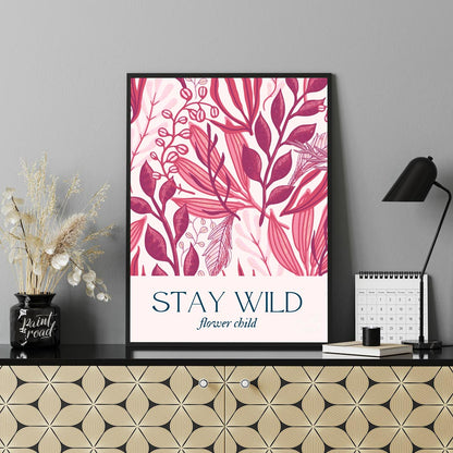 This enchanting botanical illustration bursts with lush, stylized foliage and delicate floral eleme… for office