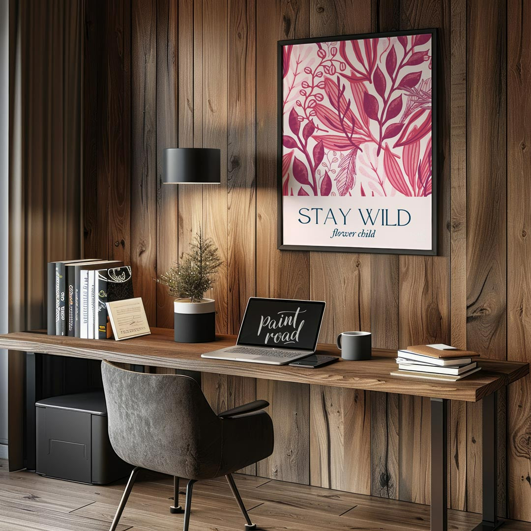 This enchanting botanical illustration bursts with lush, stylized foliage and delicate floral eleme… for office