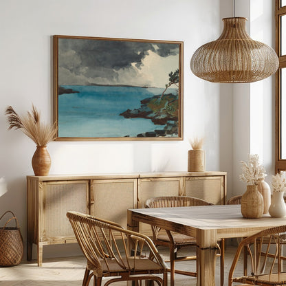 Experience the dramatic interplay of nature in 'Storm Over Tranquil Waters.' This captivating piece for Dining