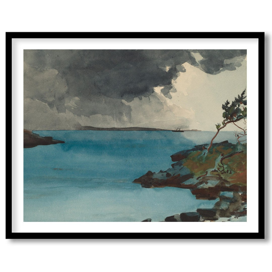 Experience the dramatic interplay of nature in 'Storm Over Tranquil Waters.' This captivating piece for interior